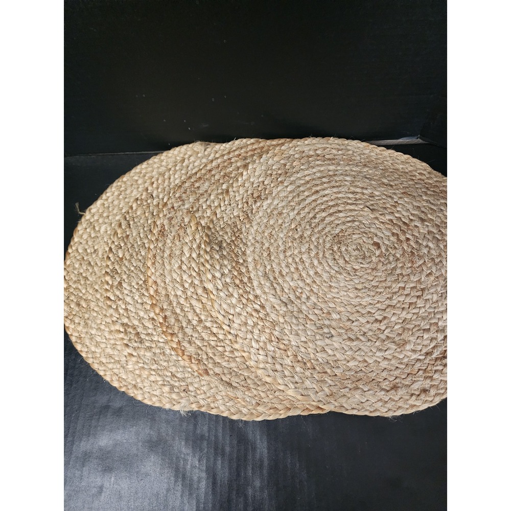 Set of 4 Natural Braided Jute Oval Placemats 19x14.5 Boho Farmhouse Table Decor